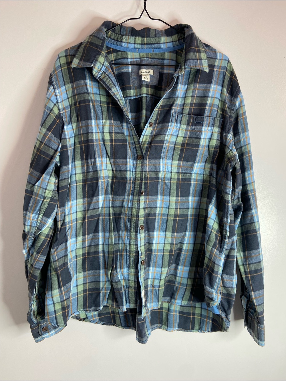 L.L. Bean Women’s Green and Blue Plaid Button-Down Shirt Flannel